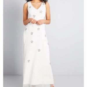 V neck Celestial Maxi Dress- off white
